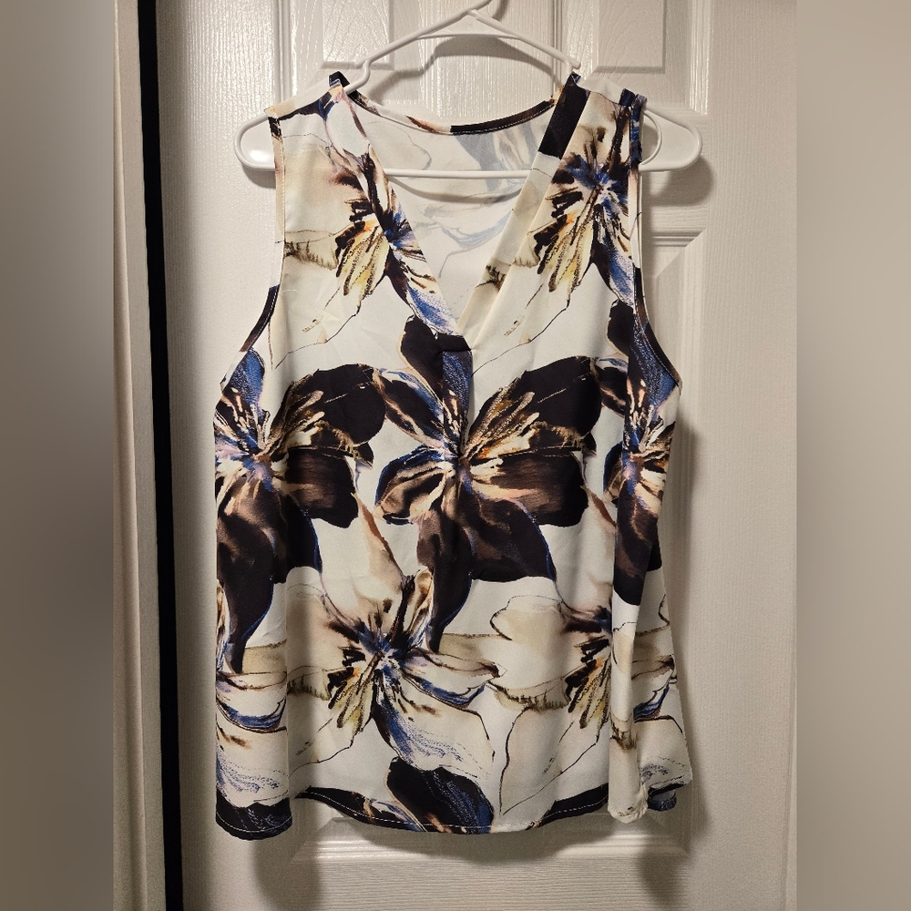 SHEIN Floral print Sleeveless Women's Top - Black and Cream, XL